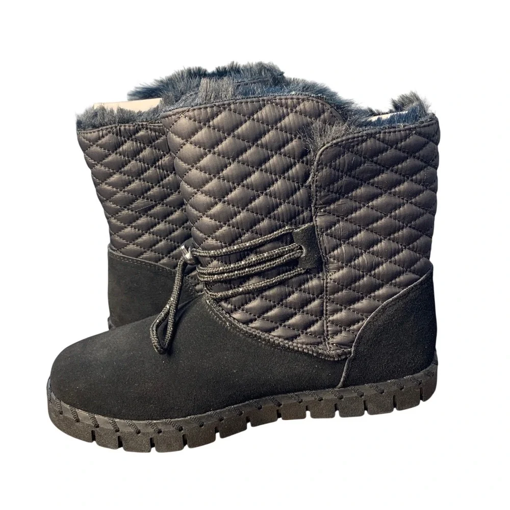 Muk‎ Luks Flexi Bridgehampton Black Quilted Suede Fur Lined Winter Boots Size 7